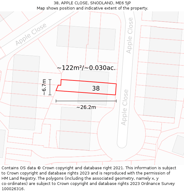 38, APPLE CLOSE, SNODLAND, ME6 5JP: Plot and title map