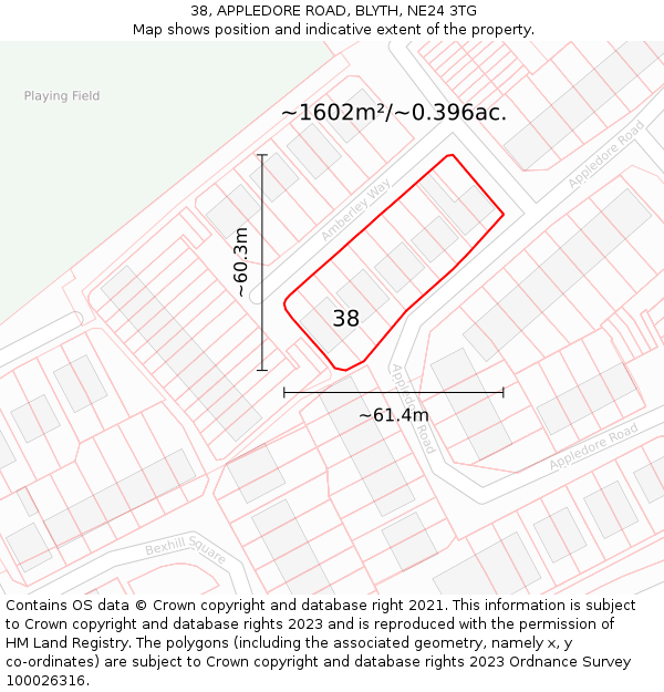 38, APPLEDORE ROAD, BLYTH, NE24 3TG: Plot and title map