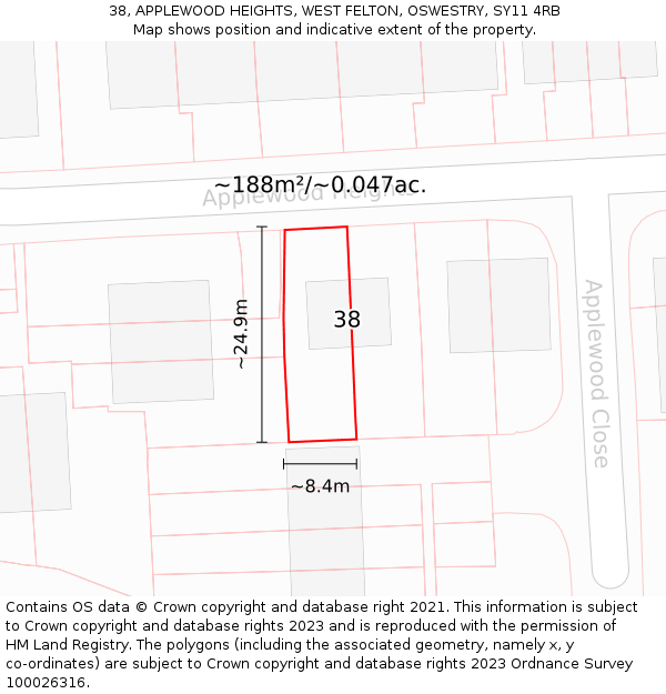 38, APPLEWOOD HEIGHTS, WEST FELTON, OSWESTRY, SY11 4RB: Plot and title map