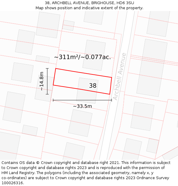 38, ARCHBELL AVENUE, BRIGHOUSE, HD6 3SU: Plot and title map