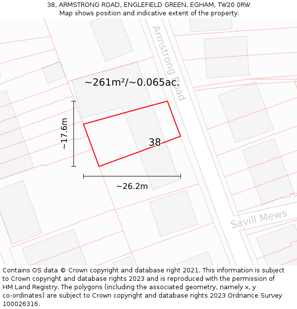 38, ARMSTRONG ROAD, ENGLEFIELD GREEN, EGHAM, TW20 0RW: Plot and title map