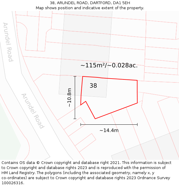 38, ARUNDEL ROAD, DARTFORD, DA1 5EH: Plot and title map