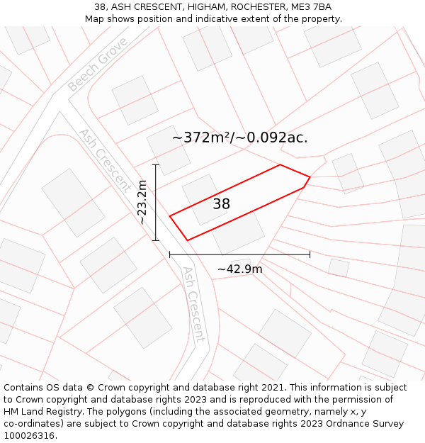 38, ASH CRESCENT, HIGHAM, ROCHESTER, ME3 7BA: Plot and title map