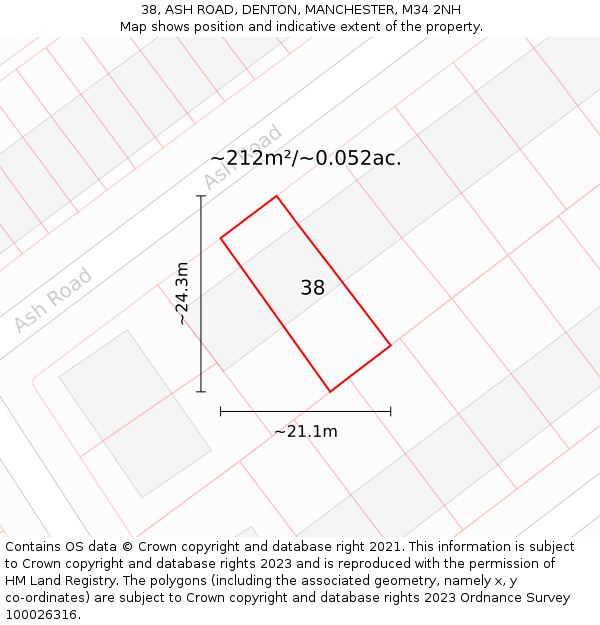 38, ASH ROAD, DENTON, MANCHESTER, M34 2NH: Plot and title map