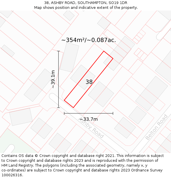 38, ASHBY ROAD, SOUTHAMPTON, SO19 1DR: Plot and title map