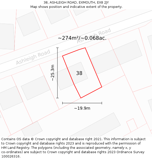 38, ASHLEIGH ROAD, EXMOUTH, EX8 2JY: Plot and title map