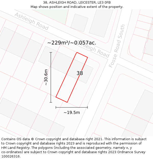 38, ASHLEIGH ROAD, LEICESTER, LE3 0FB: Plot and title map