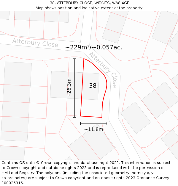 38, ATTERBURY CLOSE, WIDNES, WA8 4GF: Plot and title map