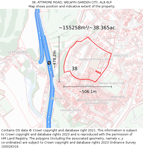 38, ATTIMORE ROAD, WELWYN GARDEN CITY, AL8 6LP: Plot and title map
