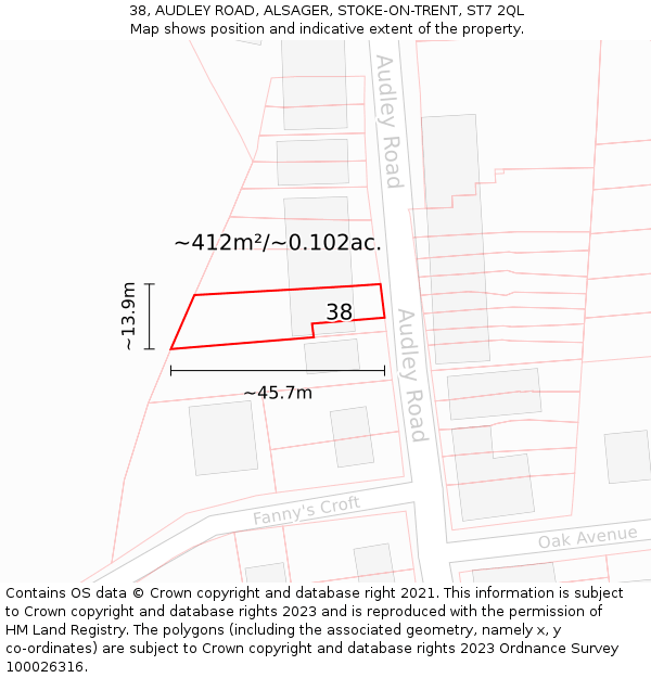 38, AUDLEY ROAD, ALSAGER, STOKE-ON-TRENT, ST7 2QL: Plot and title map