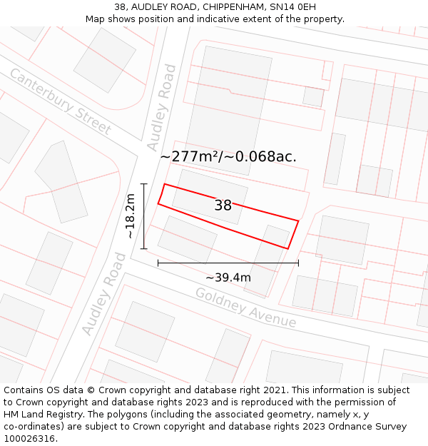 38, AUDLEY ROAD, CHIPPENHAM, SN14 0EH: Plot and title map