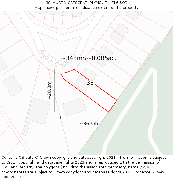 38, AUSTIN CRESCENT, PLYMOUTH, PL6 5QD: Plot and title map
