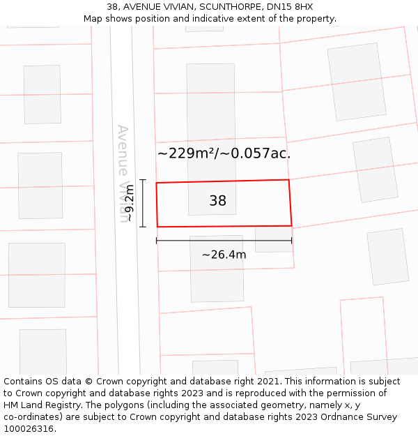 38, AVENUE VIVIAN, SCUNTHORPE, DN15 8HX: Plot and title map
