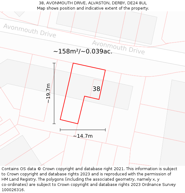 38, AVONMOUTH DRIVE, ALVASTON, DERBY, DE24 8UL: Plot and title map