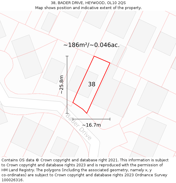 38, BADER DRIVE, HEYWOOD, OL10 2QS: Plot and title map