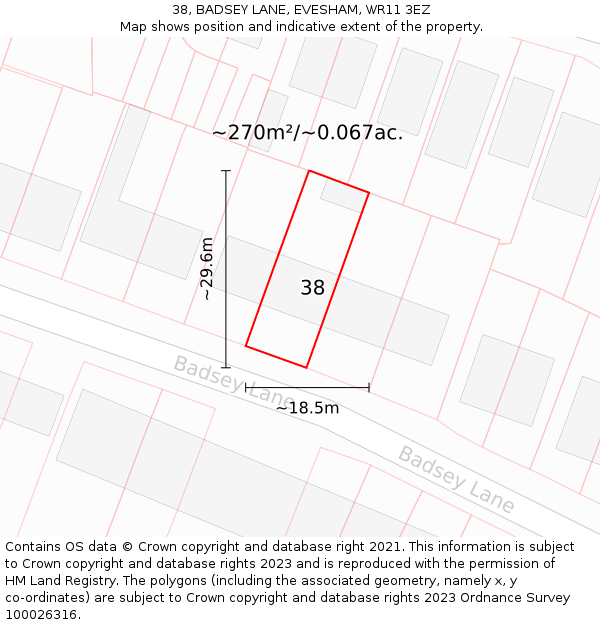 38, BADSEY LANE, EVESHAM, WR11 3EZ: Plot and title map