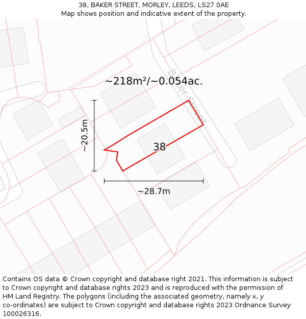 38, BAKER STREET, MORLEY, LEEDS, LS27 0AE: Plot and title map