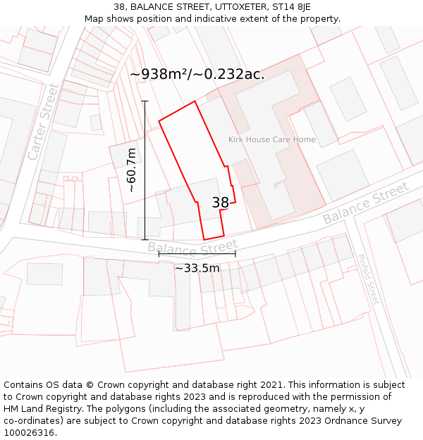 38, BALANCE STREET, UTTOXETER, ST14 8JE: Plot and title map