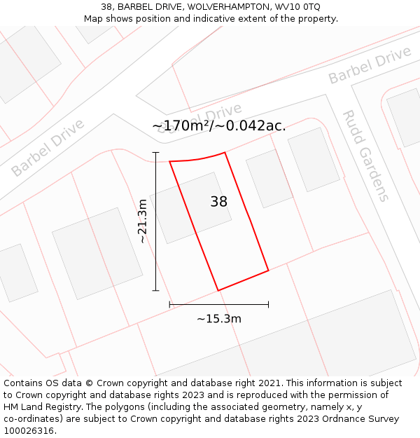 38, BARBEL DRIVE, WOLVERHAMPTON, WV10 0TQ: Plot and title map