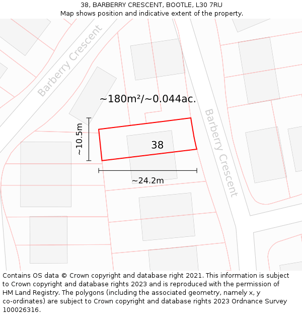 38, BARBERRY CRESCENT, BOOTLE, L30 7RU: Plot and title map