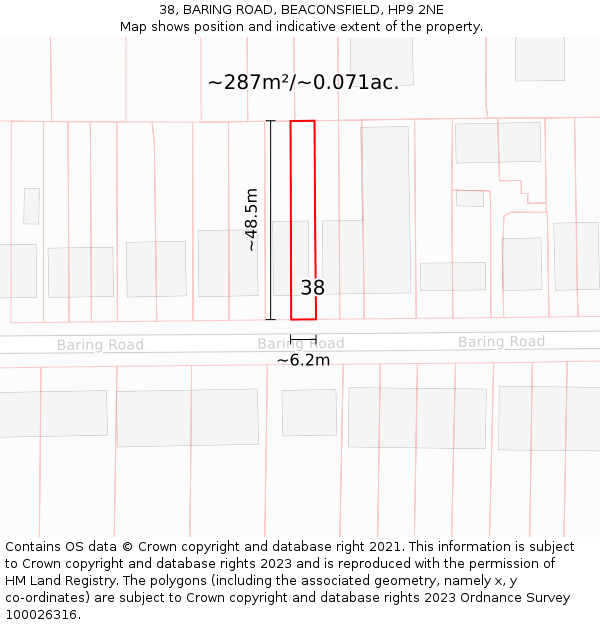 38, BARING ROAD, BEACONSFIELD, HP9 2NE: Plot and title map