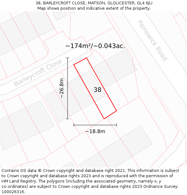 38, BARLEYCROFT CLOSE, MATSON, GLOUCESTER, GL4 6JU: Plot and title map