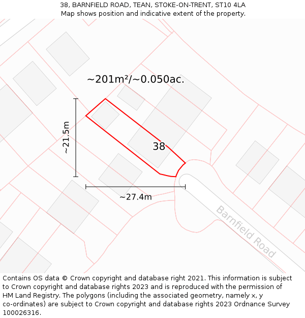 38, BARNFIELD ROAD, TEAN, STOKE-ON-TRENT, ST10 4LA: Plot and title map