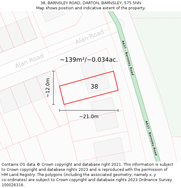 38, BARNSLEY ROAD, DARTON, BARNSLEY, S75 5NN: Plot and title map