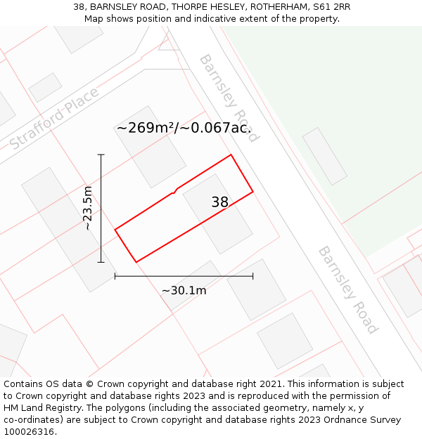 38, BARNSLEY ROAD, THORPE HESLEY, ROTHERHAM, S61 2RR: Plot and title map