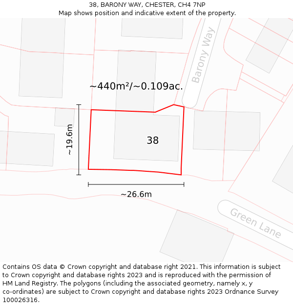 38, BARONY WAY, CHESTER, CH4 7NP: Plot and title map