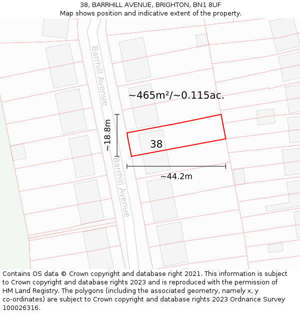 38, BARRHILL AVENUE, BRIGHTON, BN1 8UF: Plot and title map