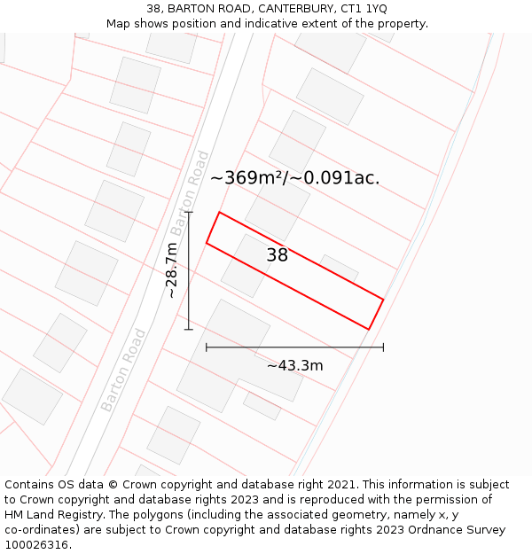 38, BARTON ROAD, CANTERBURY, CT1 1YQ: Plot and title map
