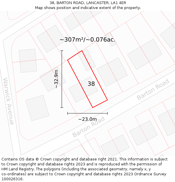38, BARTON ROAD, LANCASTER, LA1 4ER: Plot and title map