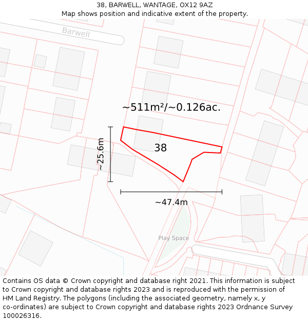 38, BARWELL, WANTAGE, OX12 9AZ: Plot and title map