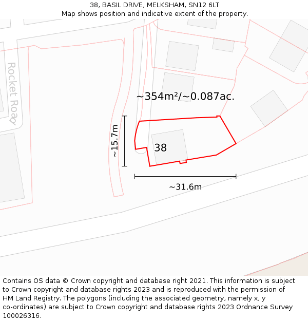 38, BASIL DRIVE, MELKSHAM, SN12 6LT: Plot and title map