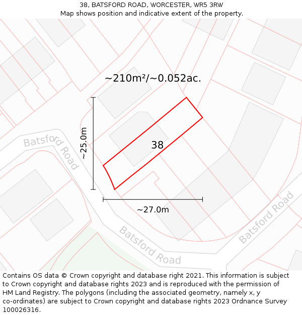 38, BATSFORD ROAD, WORCESTER, WR5 3RW: Plot and title map