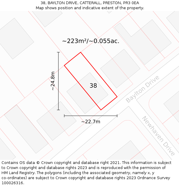 38, BAYLTON DRIVE, CATTERALL, PRESTON, PR3 0EA: Plot and title map