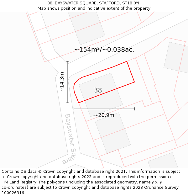 38, BAYSWATER SQUARE, STAFFORD, ST18 0YH: Plot and title map