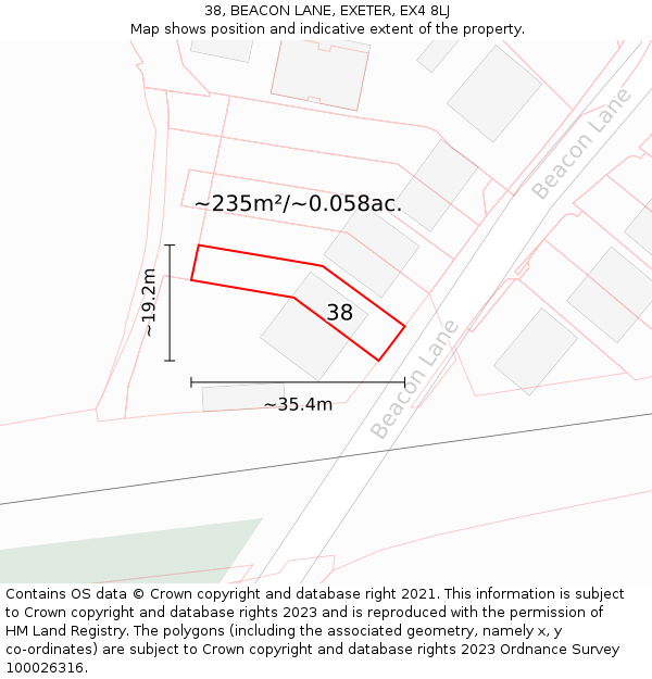 38, BEACON LANE, EXETER, EX4 8LJ: Plot and title map