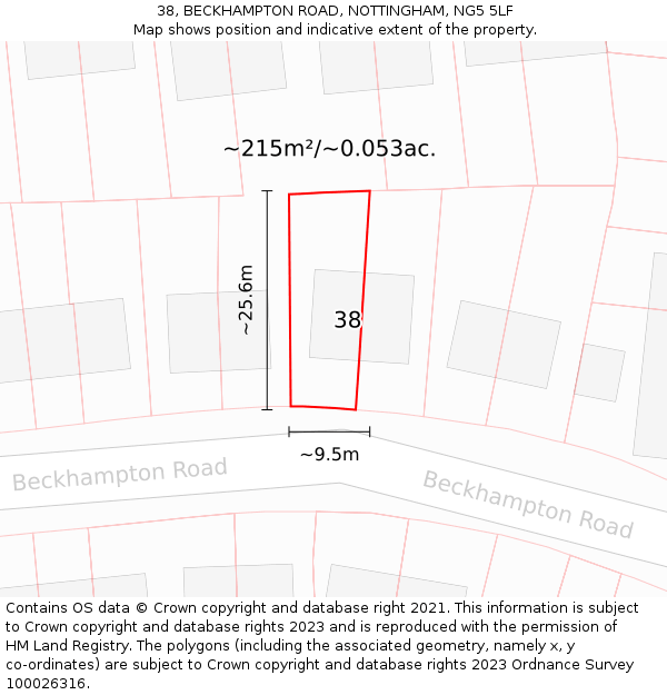 38, BECKHAMPTON ROAD, NOTTINGHAM, NG5 5LF: Plot and title map
