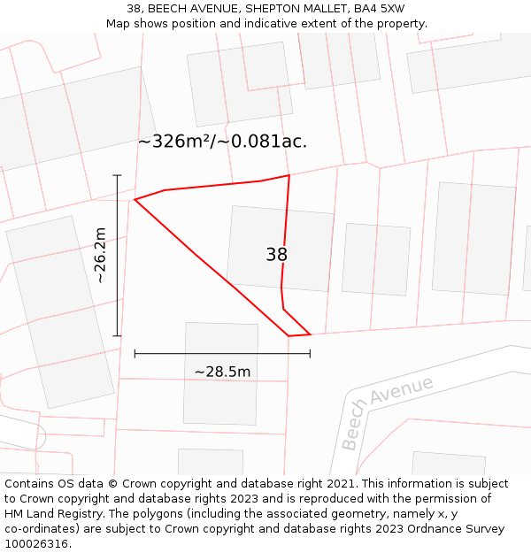 38, BEECH AVENUE, SHEPTON MALLET, BA4 5XW: Plot and title map