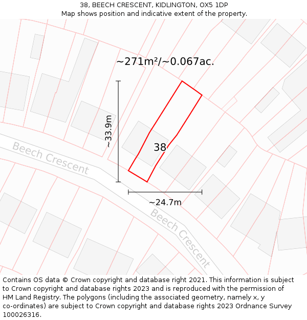 38, BEECH CRESCENT, KIDLINGTON, OX5 1DP: Plot and title map