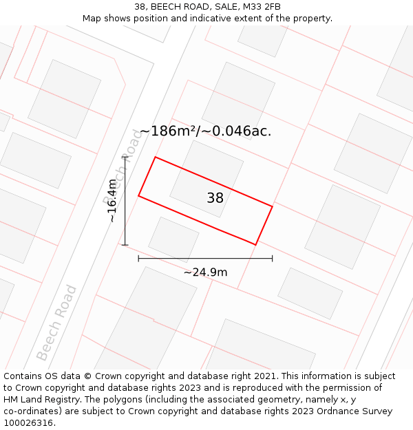 38, BEECH ROAD, SALE, M33 2FB: Plot and title map