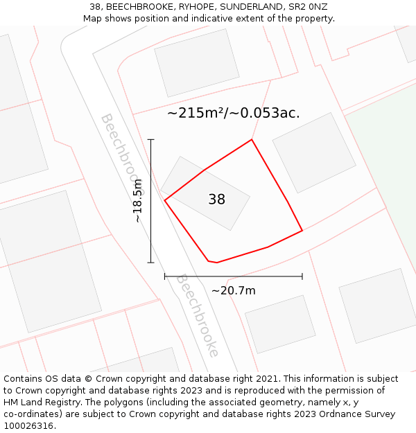38, BEECHBROOKE, RYHOPE, SUNDERLAND, SR2 0NZ: Plot and title map