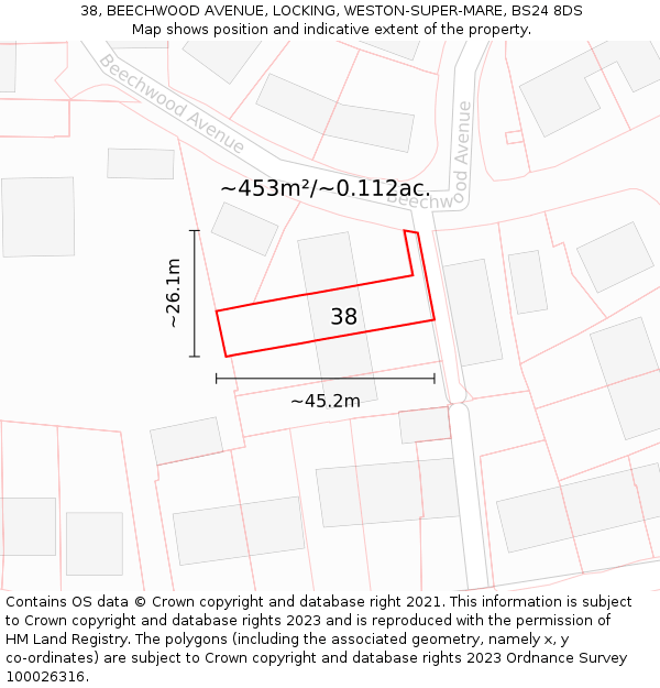 38, BEECHWOOD AVENUE, LOCKING, WESTON-SUPER-MARE, BS24 8DS: Plot and title map