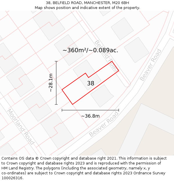 38, BELFIELD ROAD, MANCHESTER, M20 6BH: Plot and title map