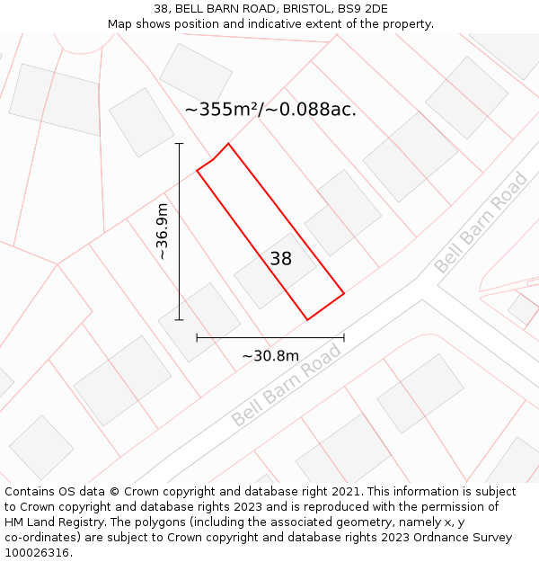 38, BELL BARN ROAD, BRISTOL, BS9 2DE: Plot and title map