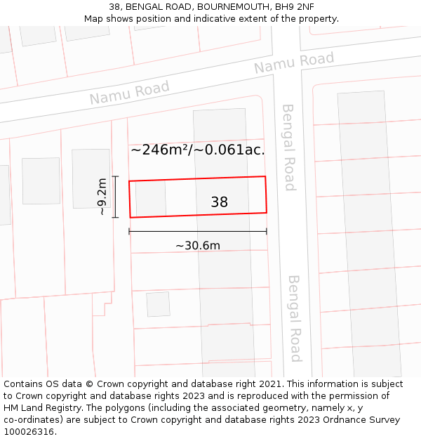 38, BENGAL ROAD, BOURNEMOUTH, BH9 2NF: Plot and title map