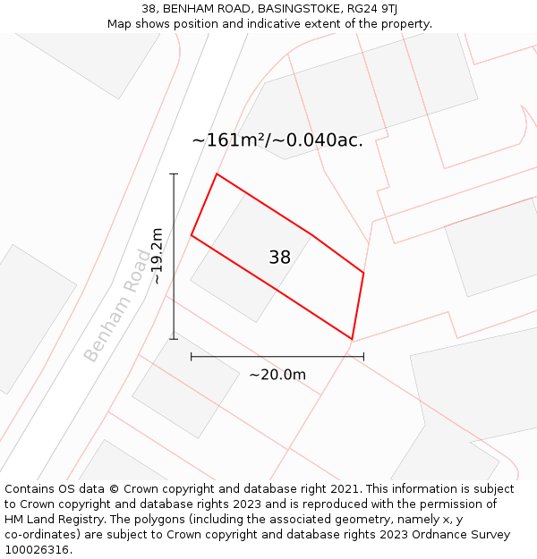 38, BENHAM ROAD, BASINGSTOKE, RG24 9TJ: Plot and title map