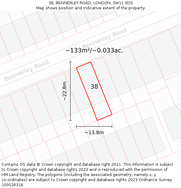 38, BENNERLEY ROAD, LONDON, SW11 6DS: Plot and title map